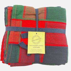 Lot of 5 Oversized Kitchen Towels Sierra Collection Red Blue Green NEW